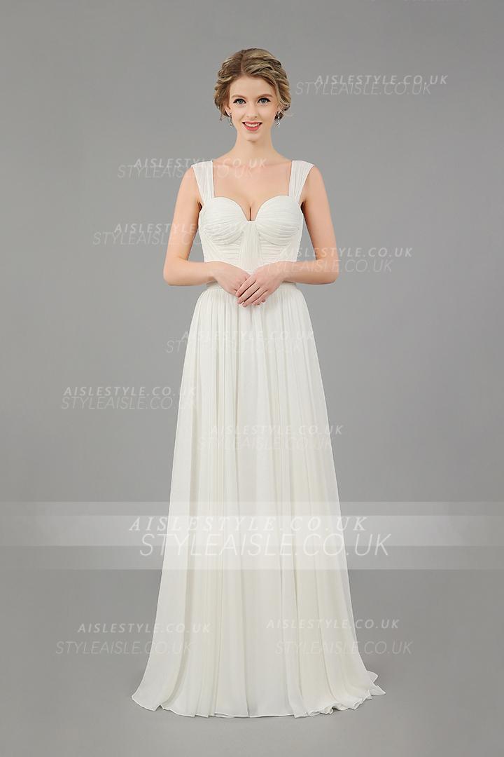 SHoulder Straps Informal Casual Long A-line Ivory Chiffon Wedding Dress