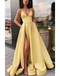  A-line V-neck Sleeveless Split Floor-length Long Satin Prom Dress