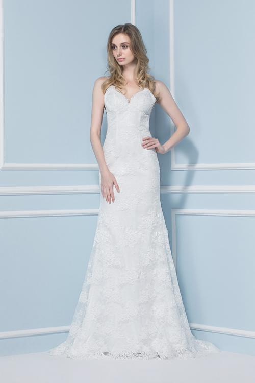 Spaghetti Straps Exquisite Sheath Lace Backless Wedding Dress 