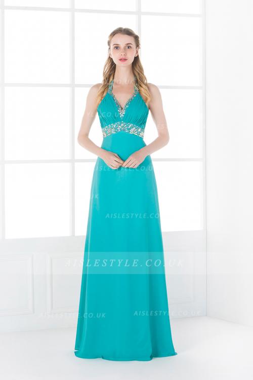 Haleter Beading Empire A-line Turquoise Long Chiffon Junior Prom Dress