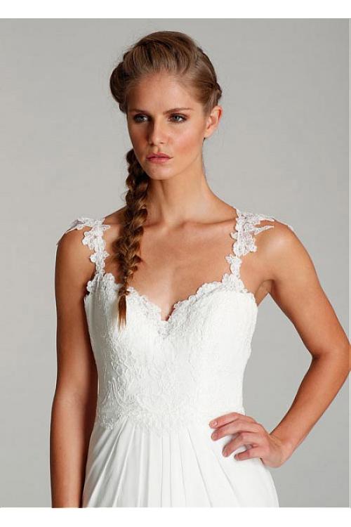 Simple Lace Spaghetti Straps Long Chiffon Wedding Dress 