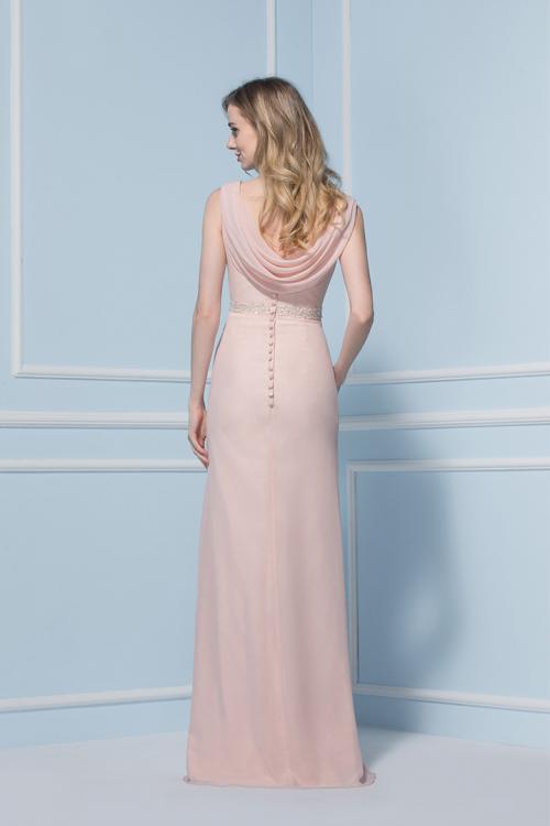 Scoop Neck Sleeveless Sheath Pearl Pink Chiffon Bridesmaid Dress with Crystal Band 