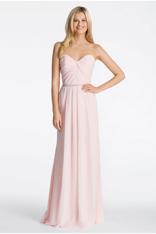 Hot Sale Blush Pleated Bodice Slim A-line Chiffon Bridesmaid Dress with Belt 