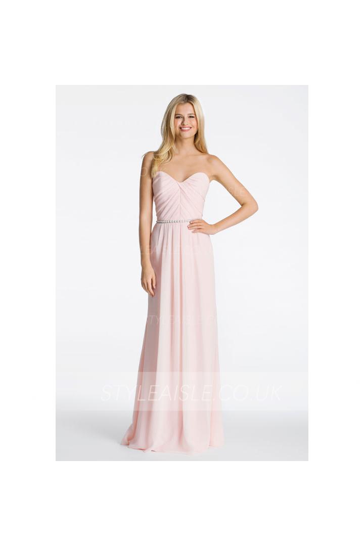 Hot Sale Blush Pleated Bodice Slim A-line Chiffon Bridesmaid Dress with Belt 