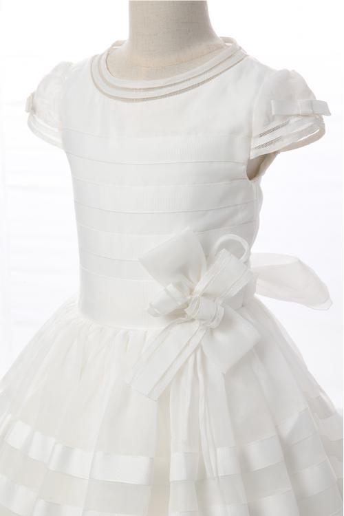 Nectarean Ball Gown Short Sleeve Bow(s) Floor-length Organza Communion Dresses 