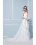  A-line Bateau Short Sleeve Beading Sweep/Brush Train Wedding Dresses