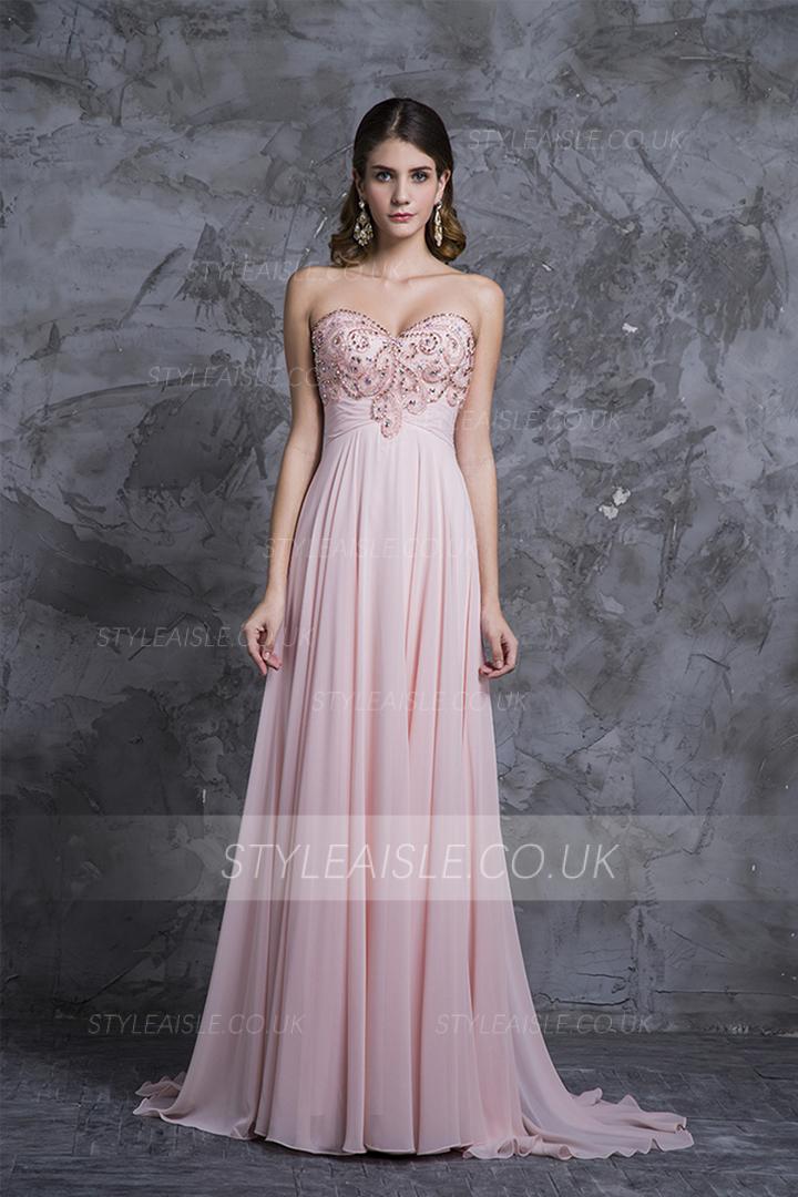 Sweetheart Sleeveless Beading Floor length Long Chiffon Prom Dress