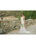 Low Back Strapless Lace Trimmed overlay Tulle Mermaid Wedding Dress 