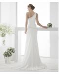 Simple Sheath/Column One Shoulder Beading Sweep/Brush Train Chiffon Wedding Dresses 