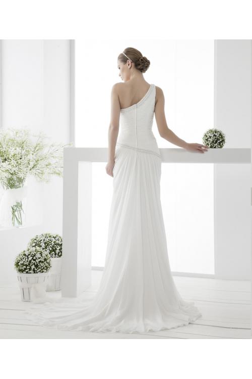Simple Sheath/Column One Shoulder Beading Sweep/Brush Train Chiffon Wedding Dresses 