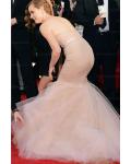 Mermaid Strapless Blush Lace Sashes/Ribbons Long Celerbity Prom Dress