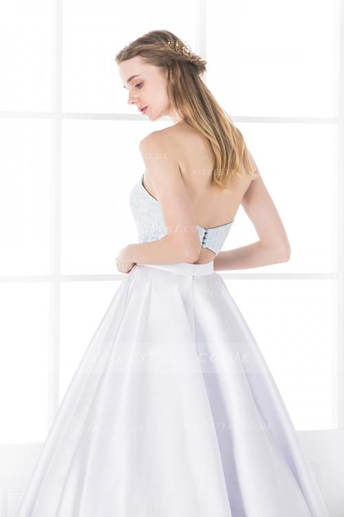 Modern Two Piece Sweetheart Long Princess A-line Satin Wedding Dress