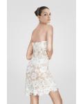 Knee Length Strapless Floral Lace Cocktail Dress 