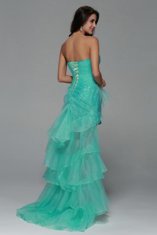 High Low Beading A-line Tulle Prom Dress 