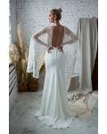 Queen Anne Neck Lace Shoulders Split Sweep Train Long Satin Reception Wedding Dresses