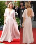 Elegant A-line V Neck Long White Chiffon Prom Dress with Short Sleeves 