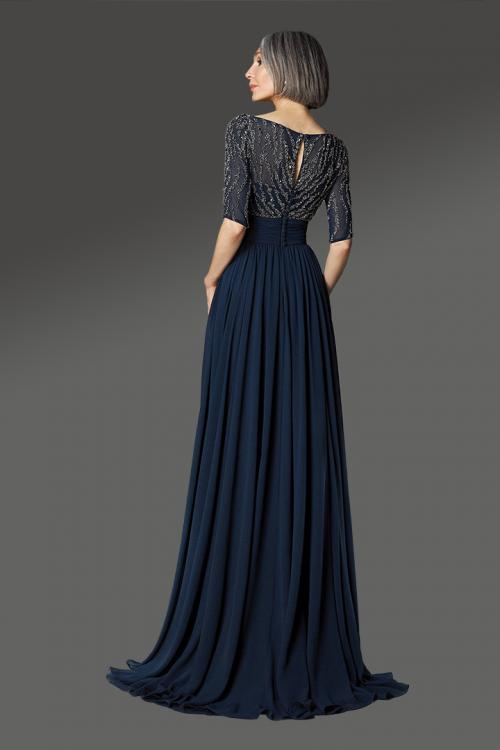  Designer A-line V-neck Half-Sleeves Beading Sweep/Brush Train Long Cocktail Dresses with Ruching Waist