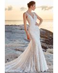 Sheer Back Illusion V Neck Long Mermaid Lace Wedding Dress