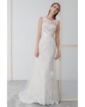  Sheath/Column Scoop Neckline Sleeveless Lace Appliques Sweep/Brush Train Long Tulle Wedding Dresses