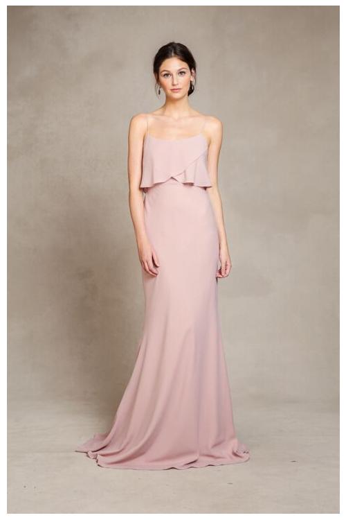 Casual Strapless Flutter Front Long Sheath Chiffon Pinky Bridesmaid Dress 