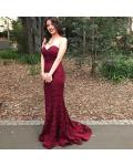 Vintage Sweetheart Long Burgundy Lace Prom Dress