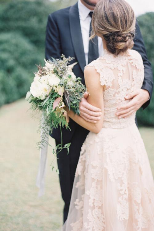 Floral Lace Trimmed Long A-line Tulle Full Back Wedding Dress with Exquisite Lace 