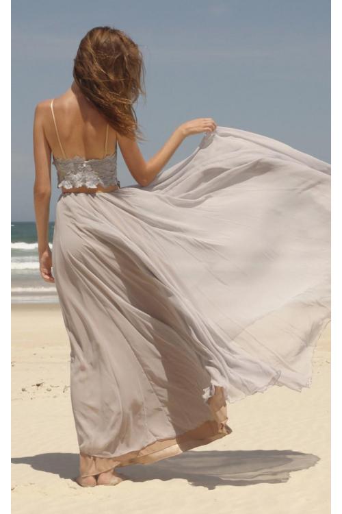 Boho Chic Two Piece Long A-line Chiffon Vintage Bridesmaid Dress 