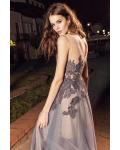  A-line Bateau Neckline Sleeveless Lace Appliques Floor-length Long Tulle Prom Dresses