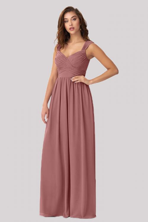  A-line Shoulder Straps Sleeveless Ruffles Floor-length Long Chiffon Bridesmaid Dresses with Pockets