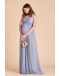  A-line V-neck Sleeveless Empire Waist Ruching Floor-length Long Chiffon Maternity Bridesmaid Dresses with Pocketss