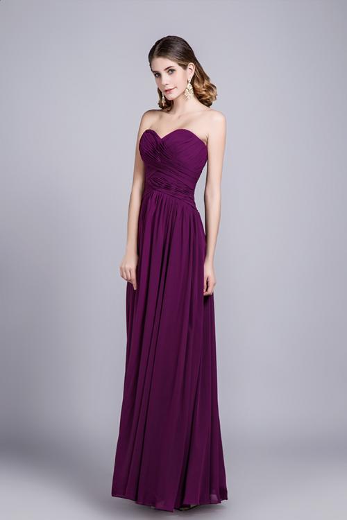 Simple Sweetheart Sleeveless Ruching Floor length Long Chiffon Bridesmaid Dress