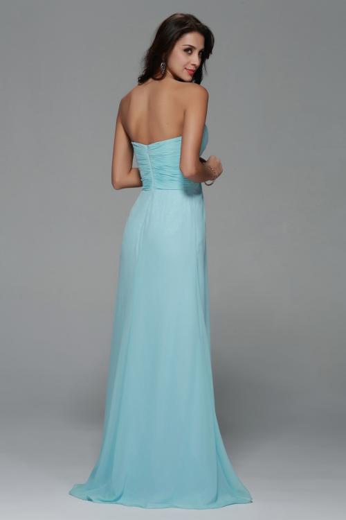 Empire Strapless A-line Long Light Sky Blue Chiffon Prom Dress with Beading 