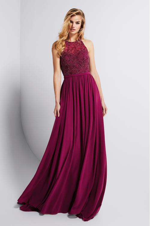 Luxury Beaded Top Long A-line Chiffon Prom Dress 