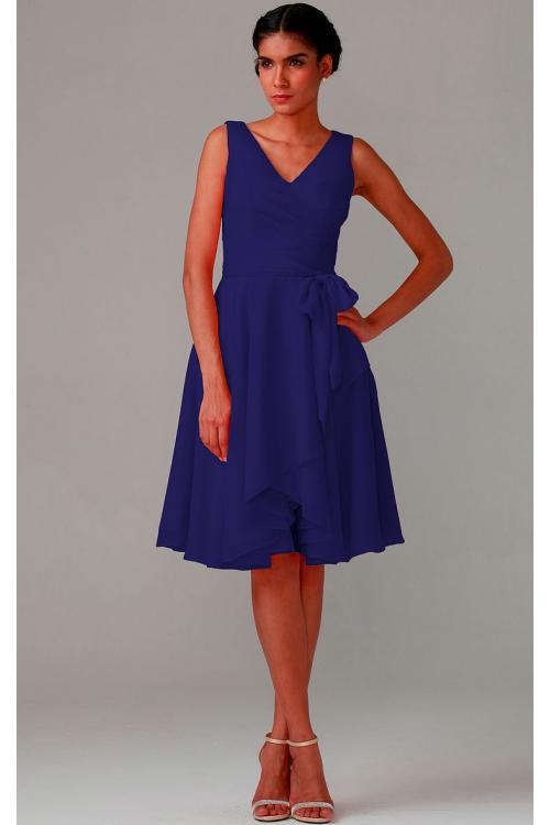 Knee-length V-neck Natural Chiffon A-line Bridesmaid Dresses