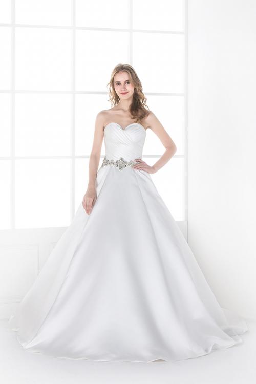 Simple A-line Sweetheart Beading&Crystal Ruching Sweep/Brush Train Satin Wedding Dresses