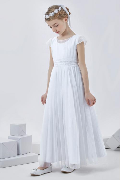 Nectarean A-line Short Sleeve Floor-length Tulle Communion Dresses