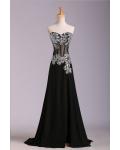 Black Sweetheart Sleeveless Beading Split Sweep/Brush Train Long Chiffon Evening Dresses