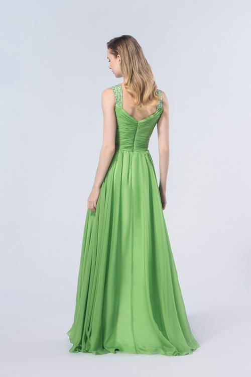 Beaded Strap Pleated Split Front Long Chiffon Bridesmaid Dress 