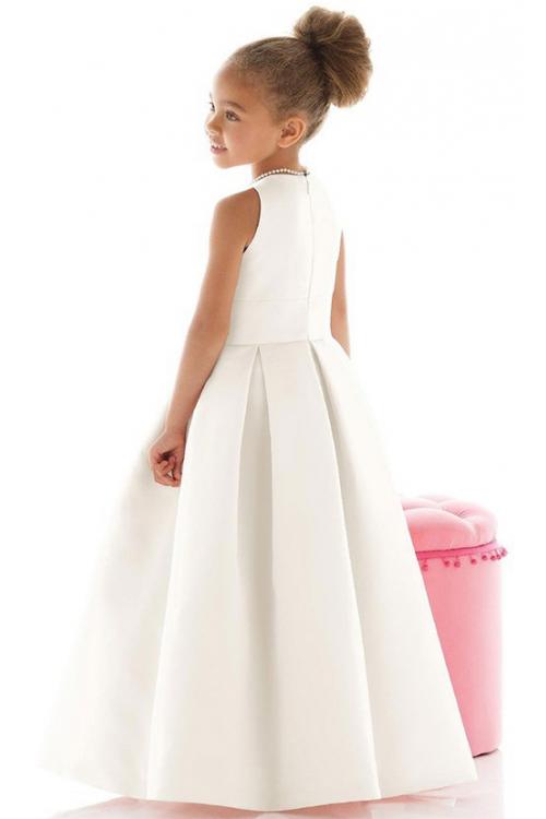 Natural Square Sleeveless Satin Zipper Flower Girl Dresses