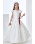 Nectarean Ball Gown Short Sleeve Bow(s) Floor-length Organza Communion Dresses 