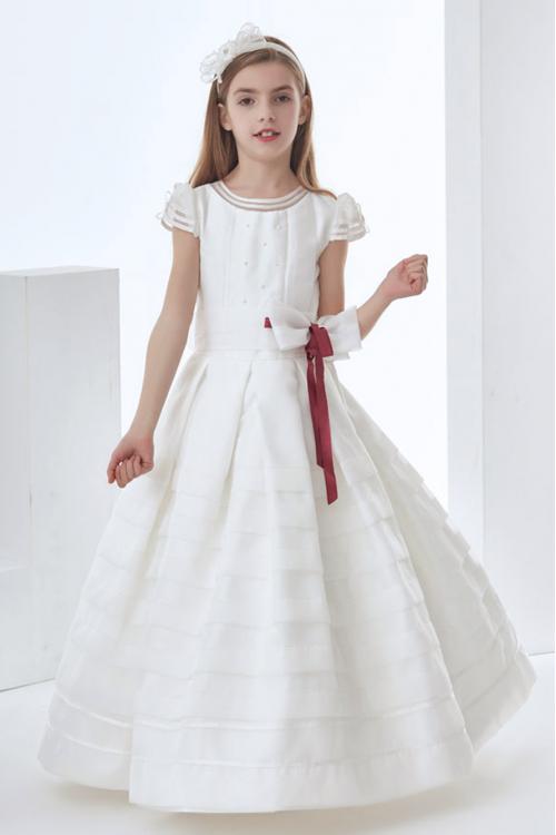 Nectarean Ball Gown Short Sleeve Bow(s) Floor-length Organza Communion Dresses 