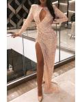  Sheath/Column Scoop Neckline Long Sleeves Split Sweep Train Long Sequins Evening Dresses