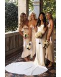 Ivory Strapless Sleeveless Cathedral Train Long Satin Wedding Dresses