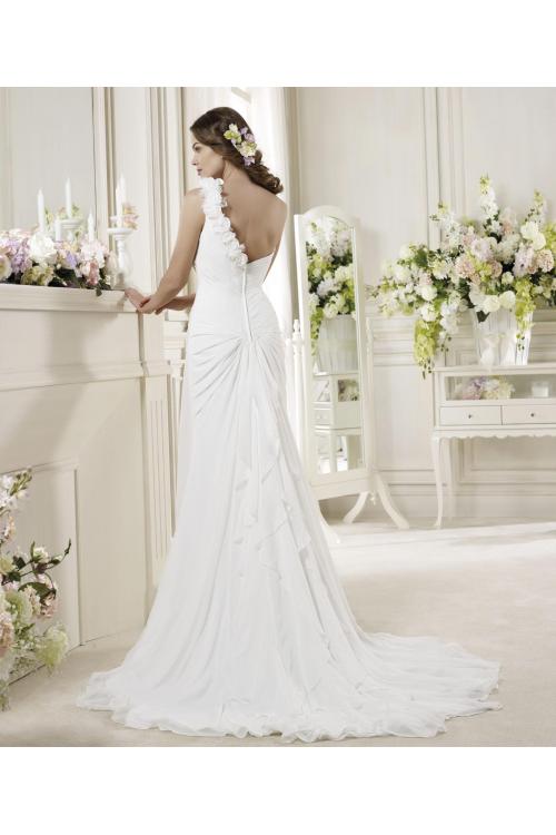 Simple Sheath/Column One Shoulder Hand Made Flowers Sweep/Brush Train Chiffon Wedding Dresses 