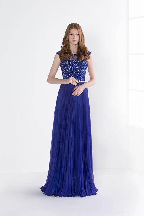 Royal Blue Sleeveless Beading A-line Long Chiffon Prom Dress 