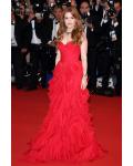 Elegant Red Ball Gown Ruffles Skirt Long Red Tulle Prom Dress 