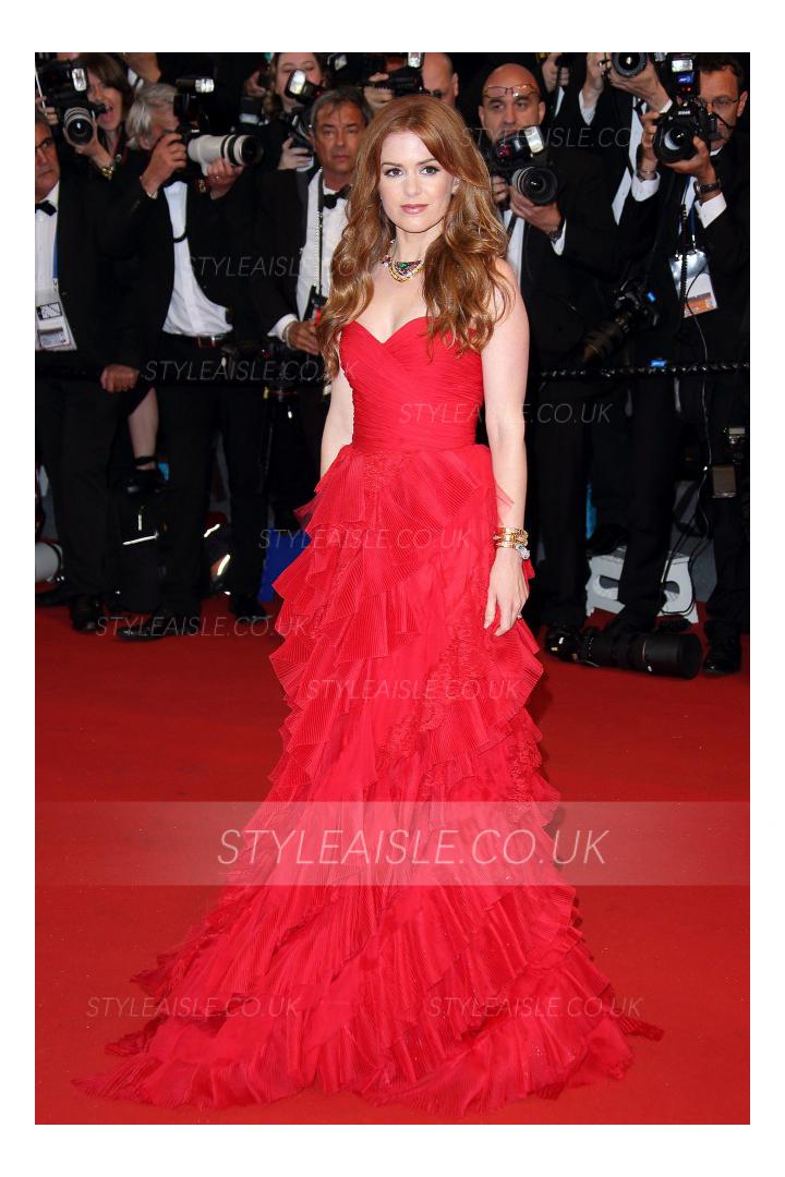 Elegant Red Ball Gown Ruffles Skirt Long Red Tulle Prom Dress 