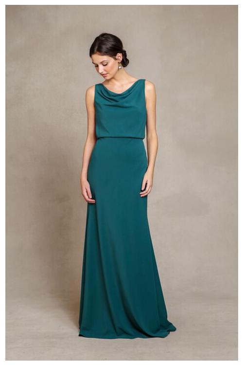 Chic Cowl Neck Casual Style Sheath Teal Long Chiffon Bridesmaid Dress 