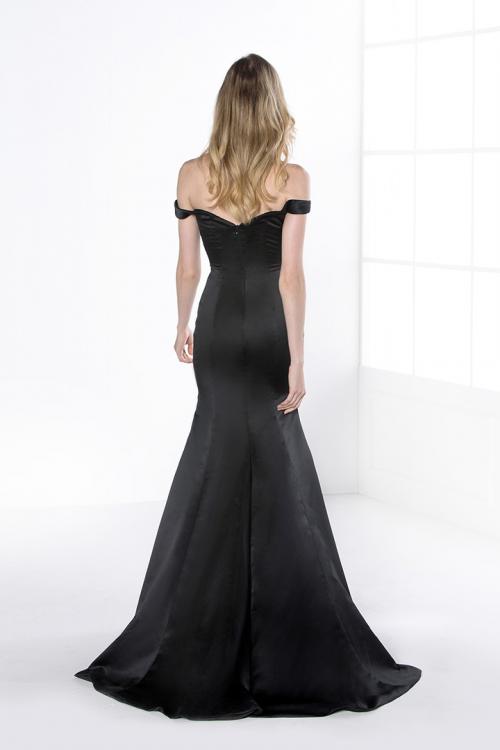 Simple Off Shoulder Black Mermaid Long Satin Prom Dress 