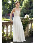 Illusion Neck Sleeveless Lace Bodice A-line Chiffon Wedding Dress with Ribbon 